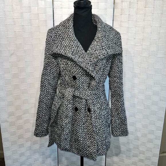 Calvin Klein Jackets & Blazers - Calvin Klein Tweed Double Breasted Pea Coat Wool Blend Belted Jacket Womens 8